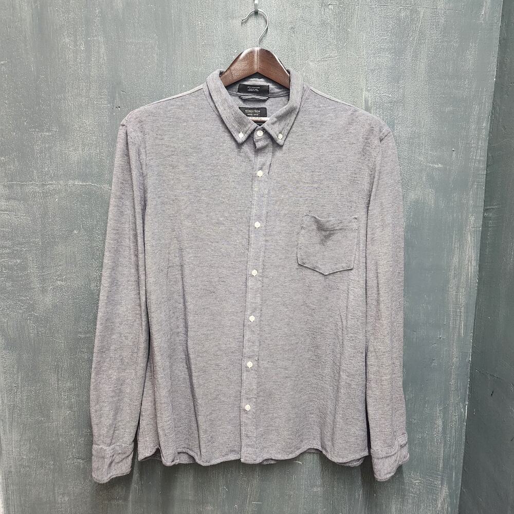 Nordstrom Men’s Regular-Fit Knit Shirt Navy Heather XXL Stretch Pocket